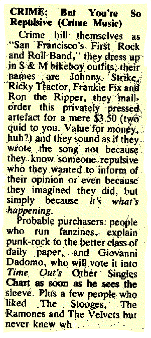 CRIME review NME January 15th 1977