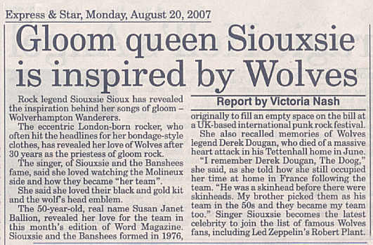 Siouxsie Sioux a closet Wolves fan! (DC Collection)