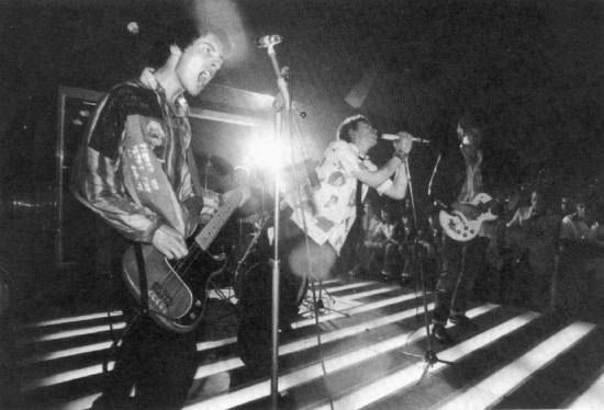 Sex Pistols on stage at the Club Du Chalet Du Lac September 3rd 1976 (Ray Stevenson)
